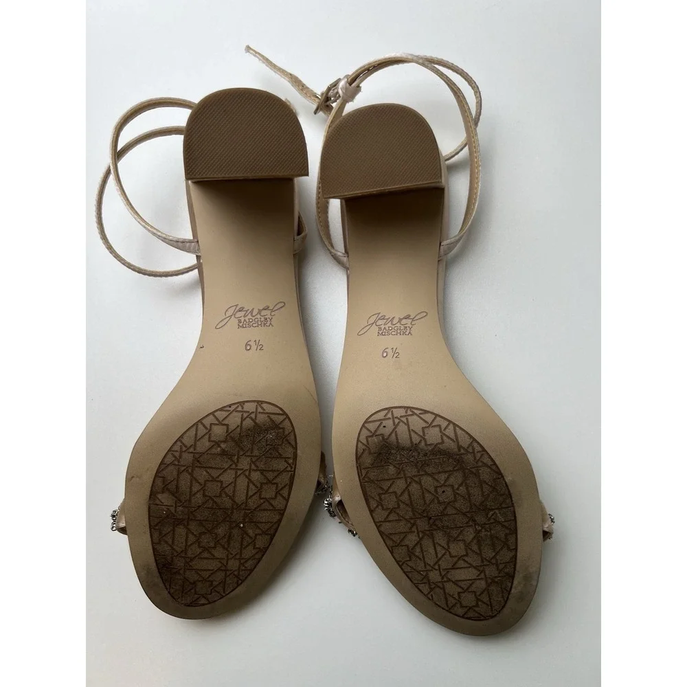 Jewel Badgley Mischka Women's Champagne Rhinestone Ankle Strap Sandals Size 6.5